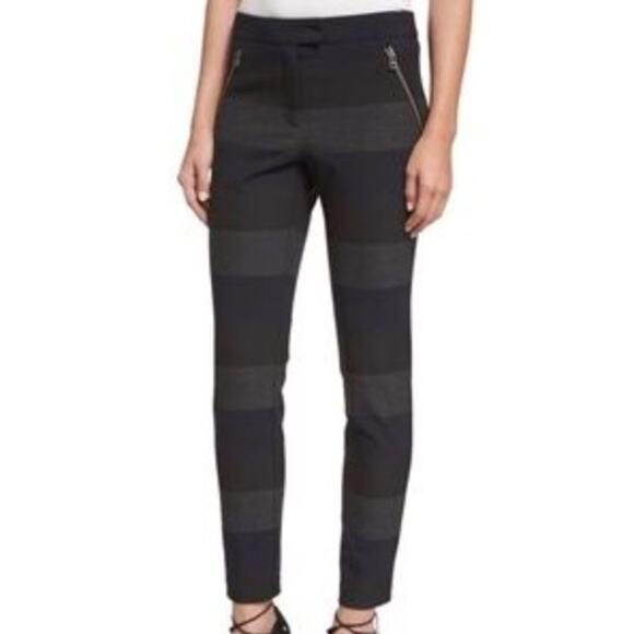 VERONICA BEARD Stellan Striped Skinny Ankle Trouser Pant Zippers Navy Gray Sz 4 - Picture 1 of 10